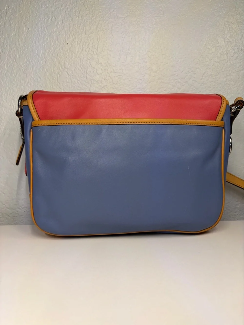 Coach Park Colorblock Leather Crossbody - Red, Blue & Tan Trim #F23383 - Picture 6 of 15